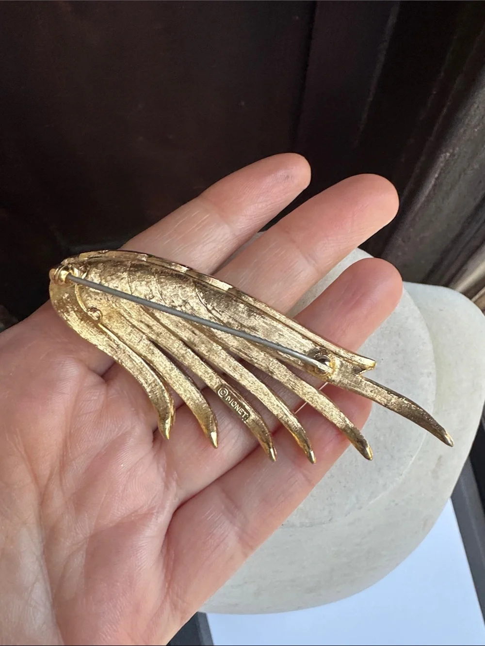 Money Large Gold Tone Wing Statement Brooch